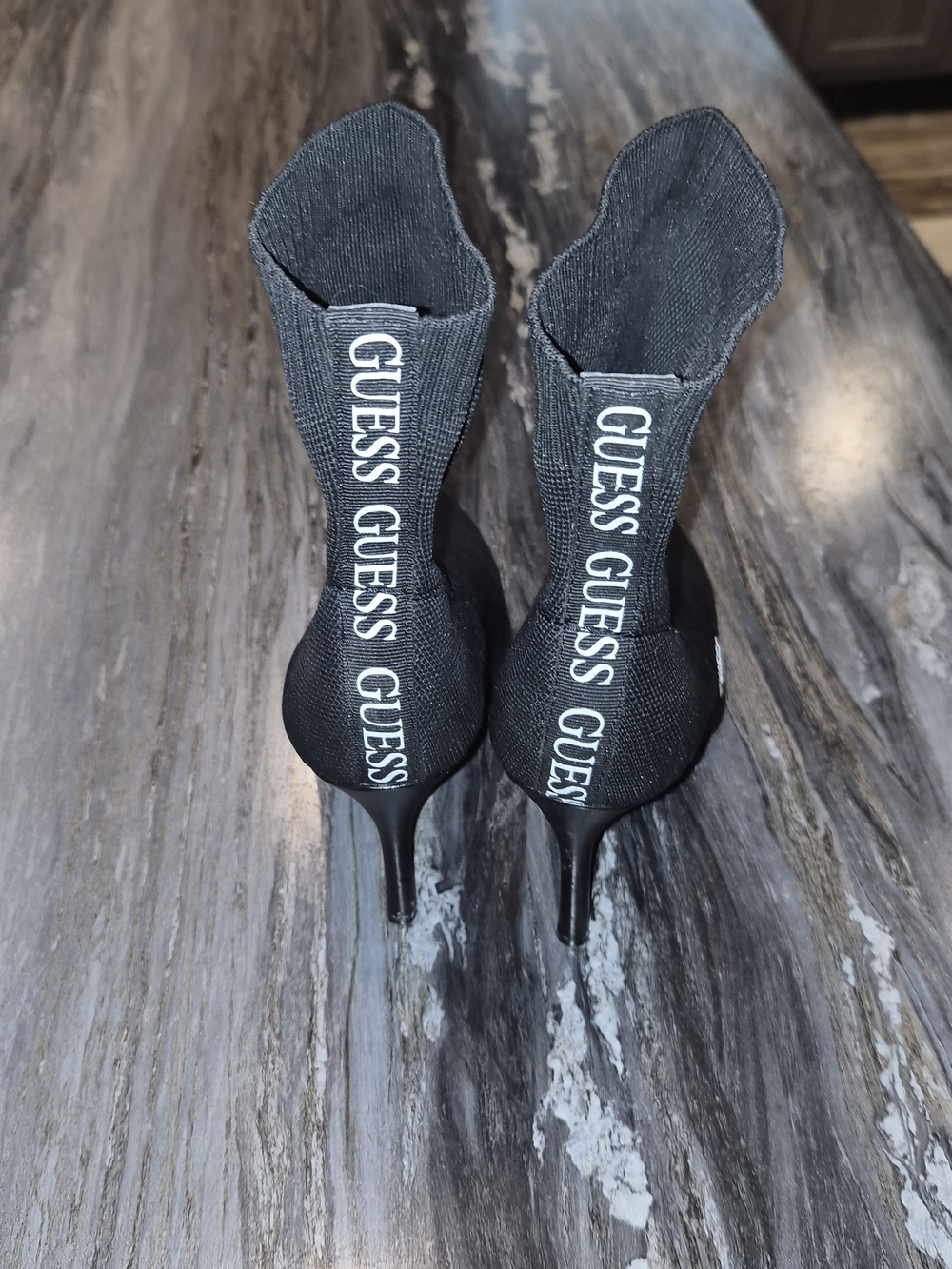 Guess Black Logo Sock Stiletto Booties
